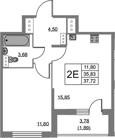 2-комнатная 39 м<sup>2</sup> на 4 этаже 2-комнатная 39 м<sup>2</sup> на 4 этаже