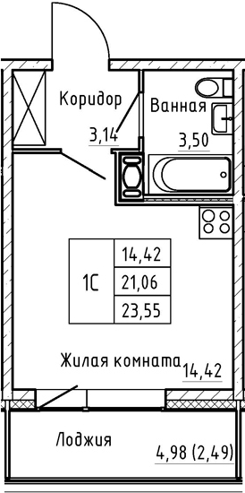 Студия 26 м<sup>2</sup> на 8 этаже Студия 26 м<sup>2</sup> на 8 этаже