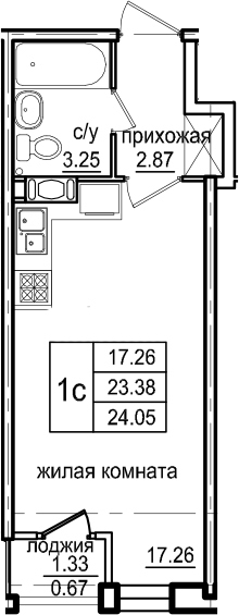 Студия 24 м<sup>2</sup> на 2 этаже Студия 24 м<sup>2</sup> на 2 этаже
