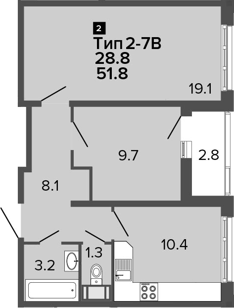 2-комнатная 54 м<sup>2</sup> на 10 этаже 2-комнатная 54 м<sup>2</sup> на 10 этаже