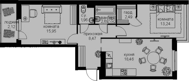 3-комнатная 67 м<sup>2</sup> на 2 этаже 3-комнатная 67 м<sup>2</sup> на 2 этаже