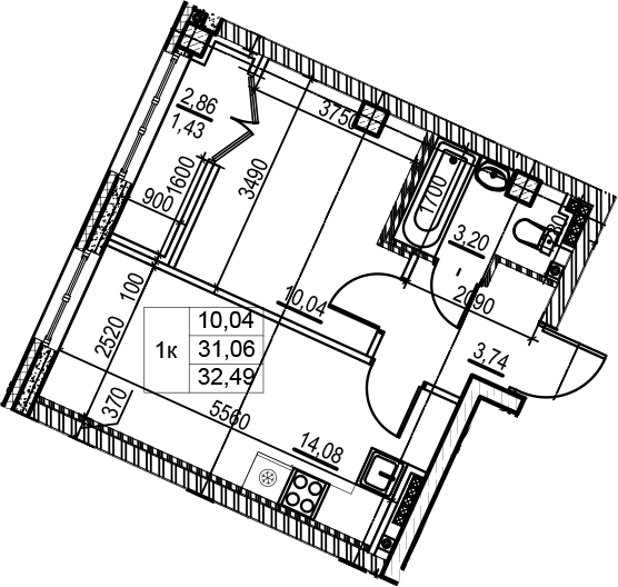 2-комнатная 33 м<sup>2</sup> на 6 этаже 2-комнатная 33 м<sup>2</sup> на 6 этаже