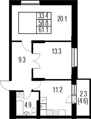2-комнатная 63 м<sup>2</sup> на 3 этаже 2-комнатная 63 м<sup>2</sup> на 3 этаже