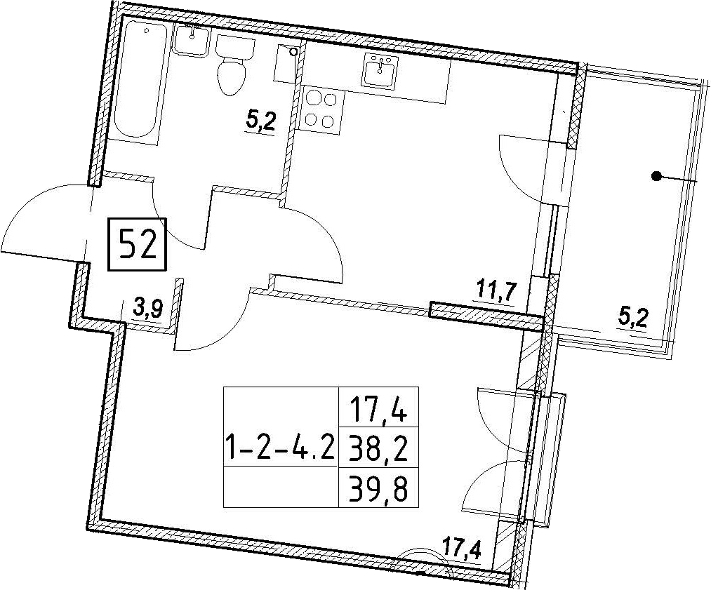 1-комнатная 43 м<sup>2</sup> на 2 этаже 1-комнатная 43 м<sup>2</sup> на 2 этаже