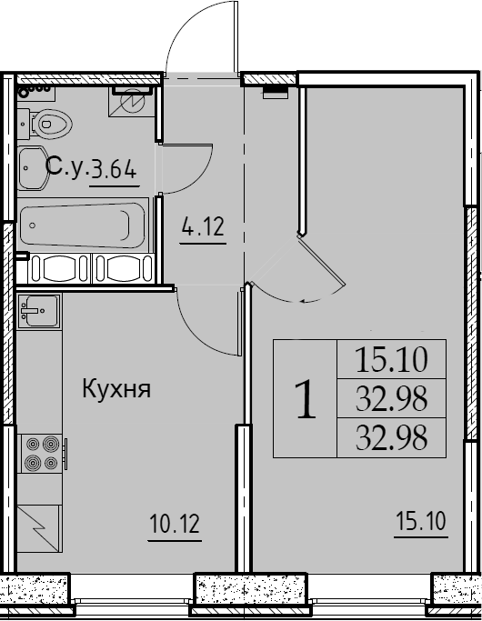1-комнатная 32 м<sup>2</sup> на 1 этаже 1-комнатная 32 м<sup>2</sup> на 1 этаже
