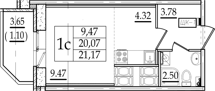 Студия 23 м<sup>2</sup> на 19 этаже Студия 23 м<sup>2</sup> на 19 этаже
