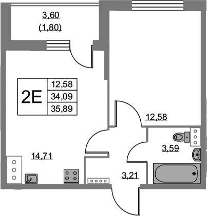2-комнатная 37 м<sup>2</sup> на 2 этаже 2-комнатная 37 м<sup>2</sup> на 2 этаже