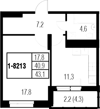 1-комнатная 45 м<sup>2</sup> на 21 этаже 1-комнатная 45 м<sup>2</sup> на 21 этаже