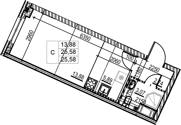 Студия 25 м<sup>2</sup> на 3 этаже Студия 25 м<sup>2</sup> на 3 этаже