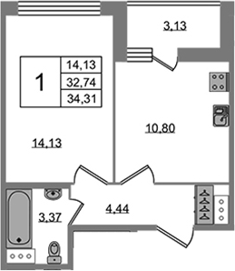 1-комнатная 35 м<sup>2</sup> на 9 этаже 1-комнатная 35 м<sup>2</sup> на 9 этаже
