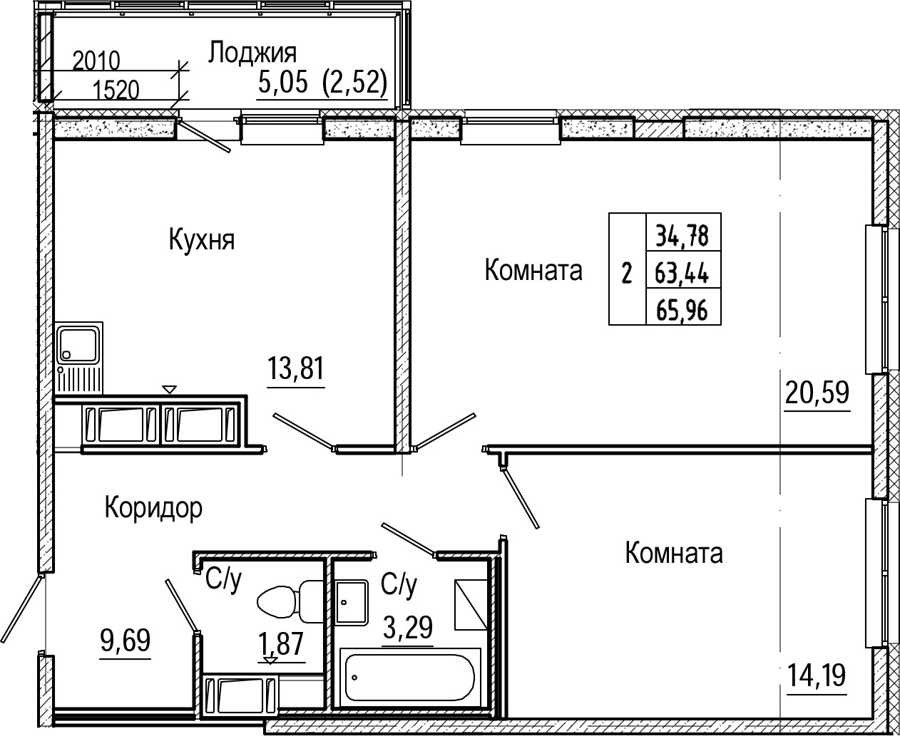 2-комнатная 68 м<sup>2</sup> на 16 этаже 2-комнатная 68 м<sup>2</sup> на 16 этаже