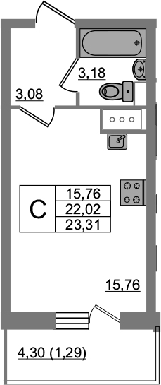 Студия 26 м<sup>2</sup> на 13 этаже Студия 26 м<sup>2</sup> на 13 этаже
