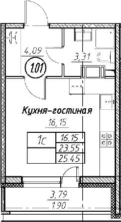 Студия 27 м<sup>2</sup> на 12 этаже Студия 27 м<sup>2</sup> на 12 этаже