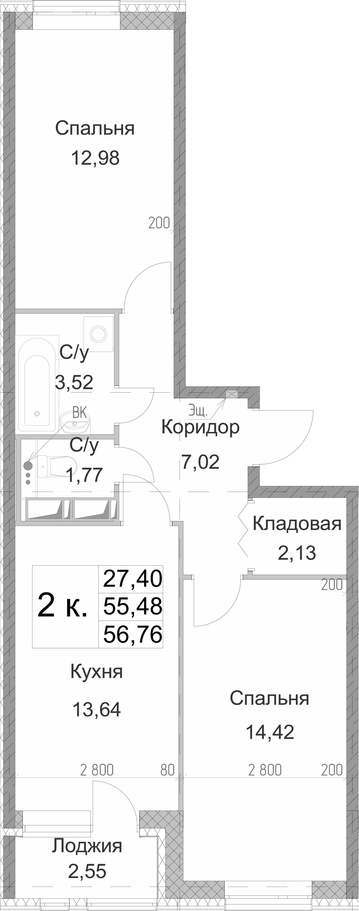 2-комнатная 58 м<sup>2</sup> на 1 этаже 2-комнатная 58 м<sup>2</sup> на 1 этаже