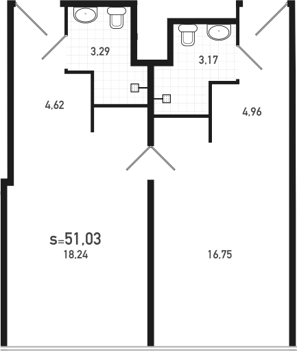 2-комнатная 51 м<sup>2</sup> на 12 этаже 2-комнатная 51 м<sup>2</sup> на 12 этаже