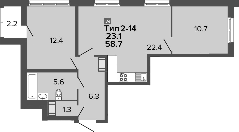 3-комнатная 60 м<sup>2</sup> на 6 этаже 3-комнатная 60 м<sup>2</sup> на 6 этаже