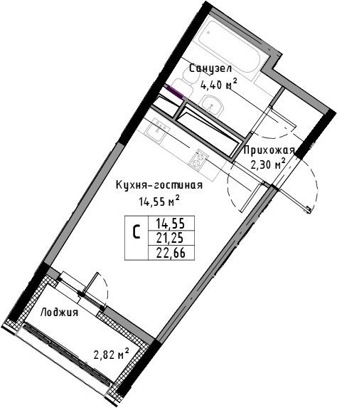Студия 24 м<sup>2</sup> на 3 этаже Студия 24 м<sup>2</sup> на 3 этаже