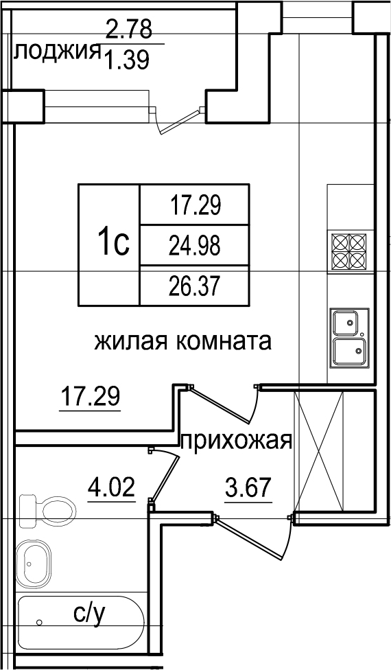 Студия 27 м<sup>2</sup> на 1 этаже Студия 27 м<sup>2</sup> на 1 этаже