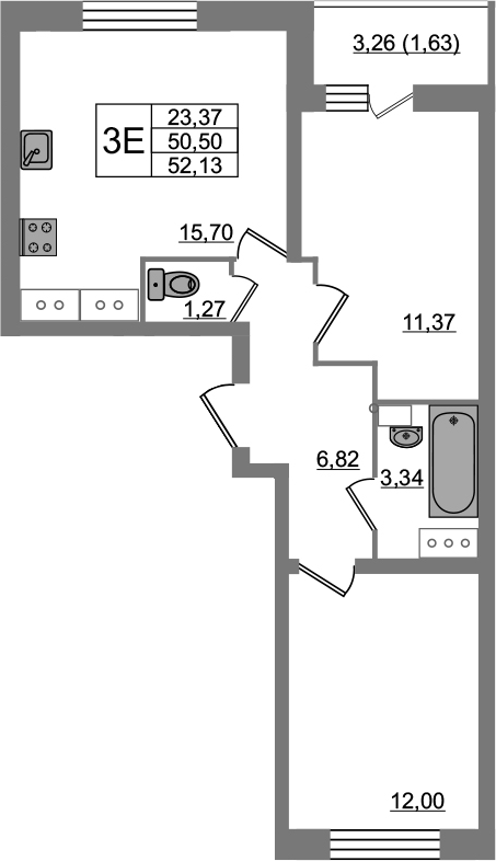 3-комнатная 53 м<sup>2</sup> на 19 этаже 3-комнатная 53 м<sup>2</sup> на 19 этаже