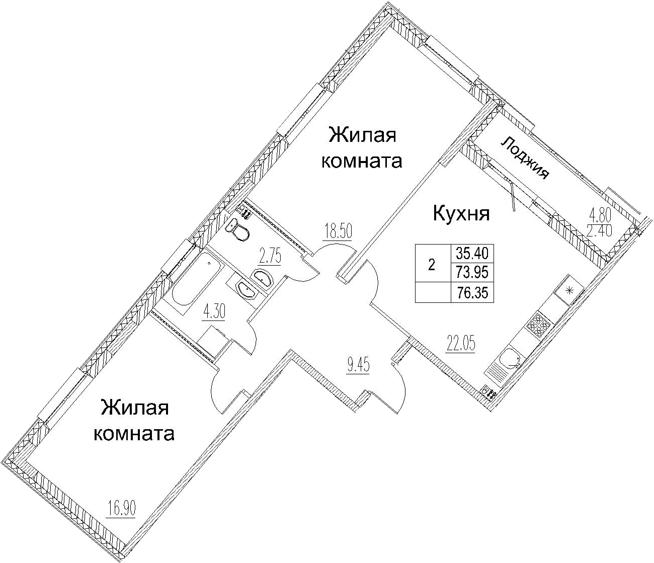3-комнатная 78 м<sup>2</sup> на 2 этаже 3-комнатная 78 м<sup>2</sup> на 2 этаже