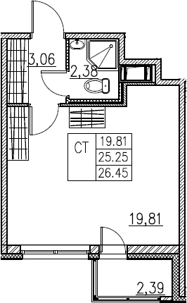 Студия 27 м<sup>2</sup> на 4 этаже Студия 27 м<sup>2</sup> на 4 этаже