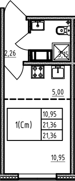 Студия 21 м<sup>2</sup> на 2 этаже Студия 21 м<sup>2</sup> на 2 этаже