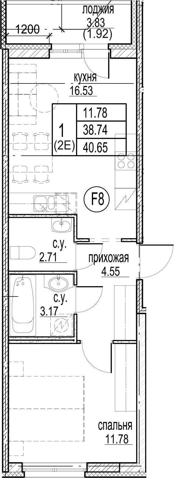 2-комнатная 41 м<sup>2</sup> на 2 этаже 2-комнатная 41 м<sup>2</sup> на 2 этаже