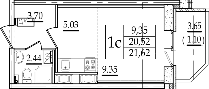 Студия 24 м<sup>2</sup> на 7 этаже Студия 24 м<sup>2</sup> на 7 этаже