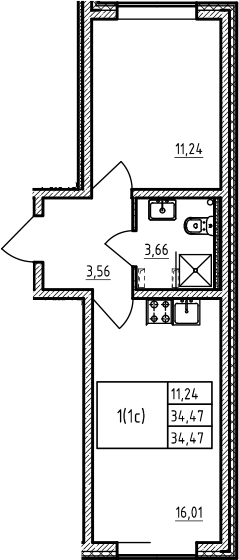 2-комнатная 34 м<sup>2</sup> на 1 этаже 2-комнатная 34 м<sup>2</sup> на 1 этаже