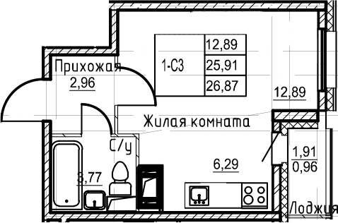 Студия 27 м<sup>2</sup> на 3 этаже Студия 27 м<sup>2</sup> на 3 этаже
