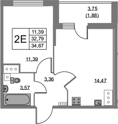 2-комнатная 36 м<sup>2</sup> на 24 этаже 2-комнатная 36 м<sup>2</sup> на 24 этаже