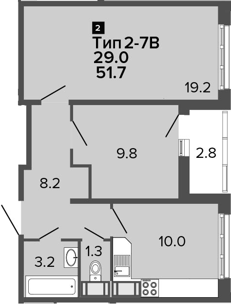 2-комнатная 54 м<sup>2</sup> на 20 этаже 2-комнатная 54 м<sup>2</sup> на 20 этаже