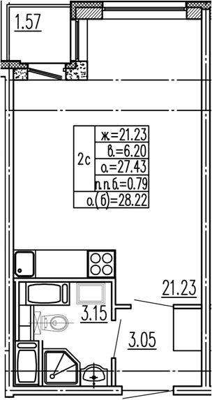 Студия 29 м<sup>2</sup> на 2 этаже Студия 29 м<sup>2</sup> на 2 этаже