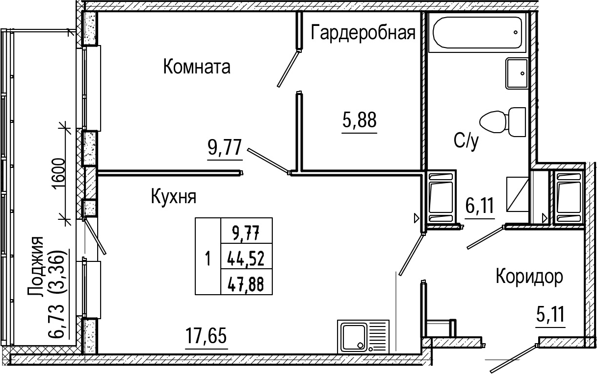 2-комнатная 51 м<sup>2</sup> на 20 этаже 2-комнатная 51 м<sup>2</sup> на 20 этаже