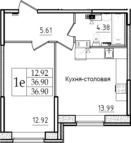 1-комнатная 36 м<sup>2</sup> на 1 этаже 1-комнатная 36 м<sup>2</sup> на 1 этаже