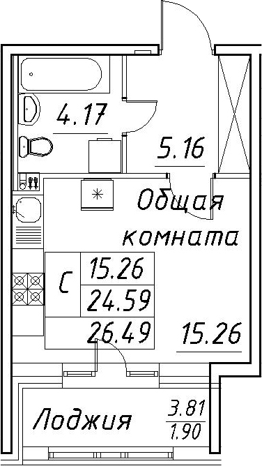 Студия 28 м<sup>2</sup> на 2 этаже Студия 28 м<sup>2</sup> на 2 этаже