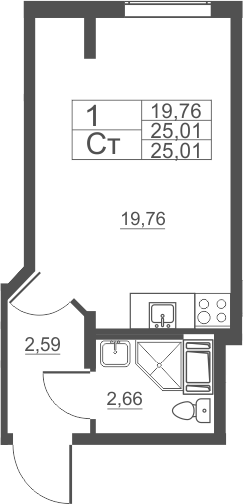 Студия 25 м<sup>2</sup> на 1 этаже Студия 25 м<sup>2</sup> на 1 этаже