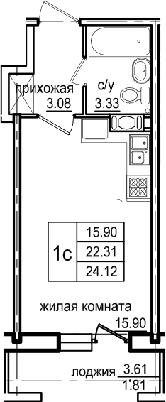 Студия 25 м<sup>2</sup> на 8 этаже Студия 25 м<sup>2</sup> на 8 этаже