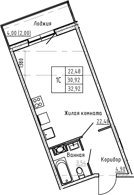 Студия 34 м<sup>2</sup> на 2 этаже Студия 34 м<sup>2</sup> на 2 этаже