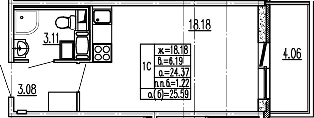 Студия 28 м<sup>2</sup> на 2 этаже Студия 28 м<sup>2</sup> на 2 этаже
