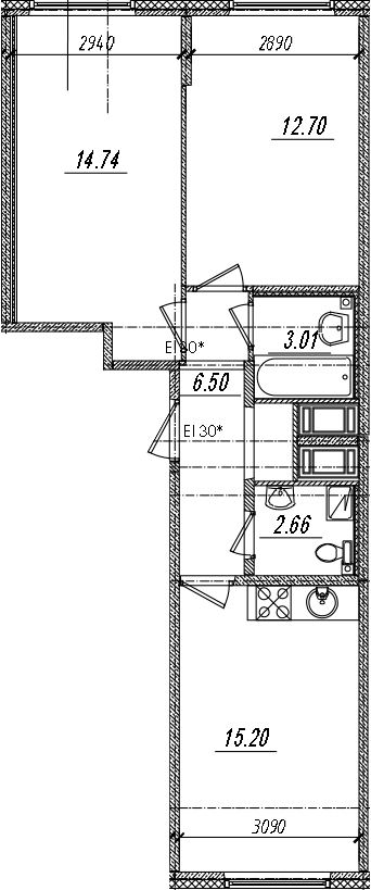 3-комнатная 54 м<sup>2</sup> на 12 этаже 3-комнатная 54 м<sup>2</sup> на 12 этаже