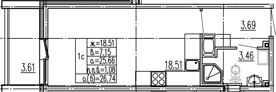 Студия 29 м<sup>2</sup> на 15 этаже Студия 29 м<sup>2</sup> на 15 этаже