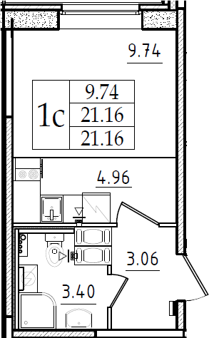 Студия 21 м<sup>2</sup> на 1 этаже Студия 21 м<sup>2</sup> на 1 этаже