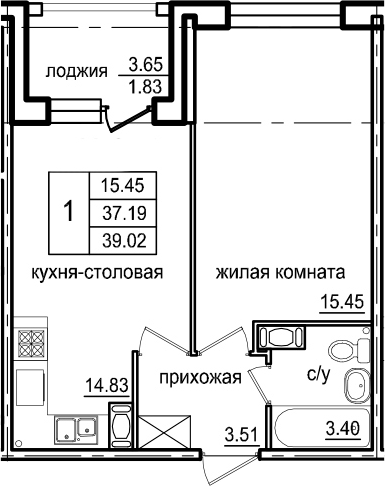 1-комнатная 40 м<sup>2</sup> на 2 этаже 1-комнатная 40 м<sup>2</sup> на 2 этаже