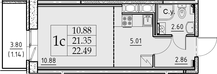 Студия 25 м<sup>2</sup> на 6 этаже Студия 25 м<sup>2</sup> на 6 этаже
