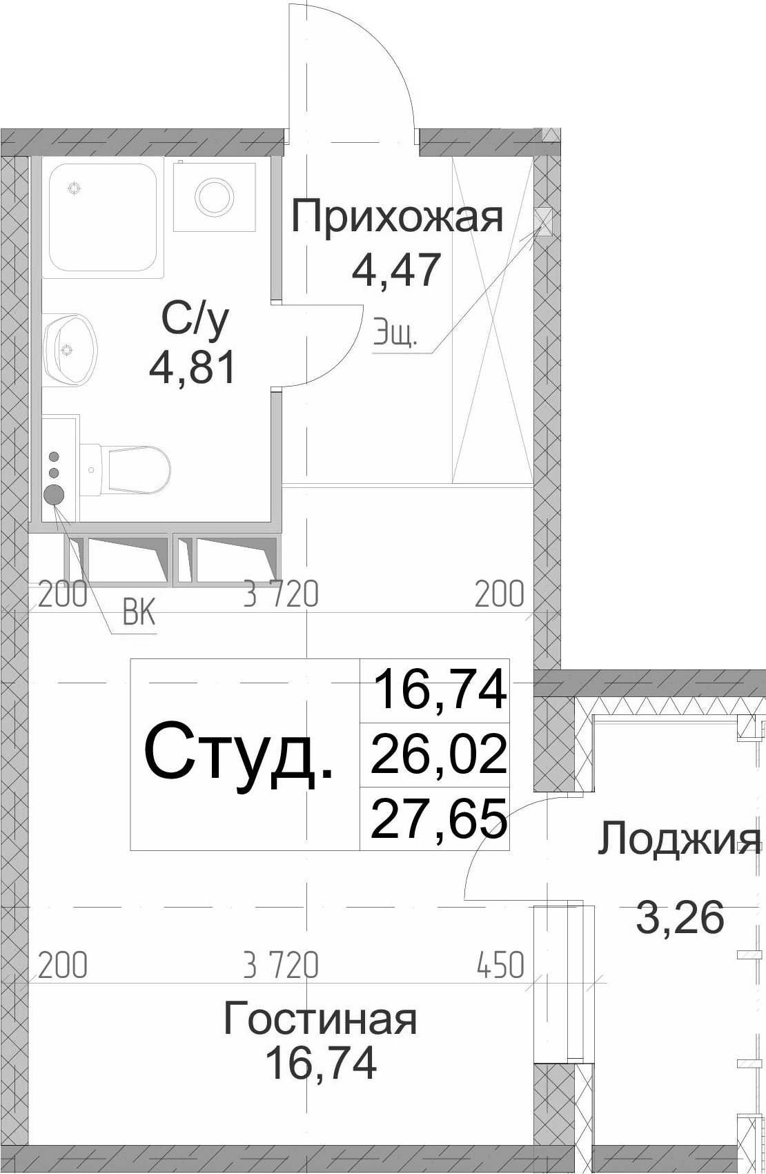 Студия 29 м<sup>2</sup> на 2 этаже Студия 29 м<sup>2</sup> на 2 этаже