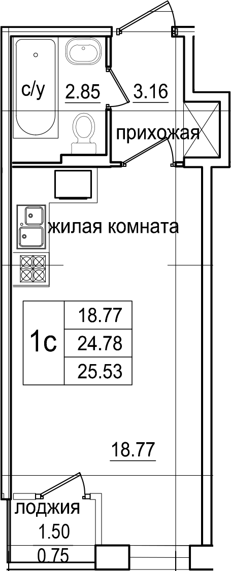 Студия 26 м<sup>2</sup> на 1 этаже Студия 26 м<sup>2</sup> на 1 этаже