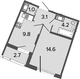 1-комнатная 35 м<sup>2</sup> на 10 этаже 1-комнатная 35 м<sup>2</sup> на 10 этаже
