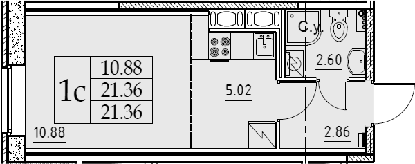 Студия 21 м<sup>2</sup> на 2 этаже Студия 21 м<sup>2</sup> на 2 этаже