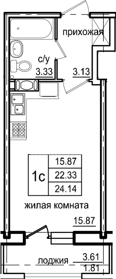 Студия 25 м<sup>2</sup> на 6 этаже Студия 25 м<sup>2</sup> на 6 этаже